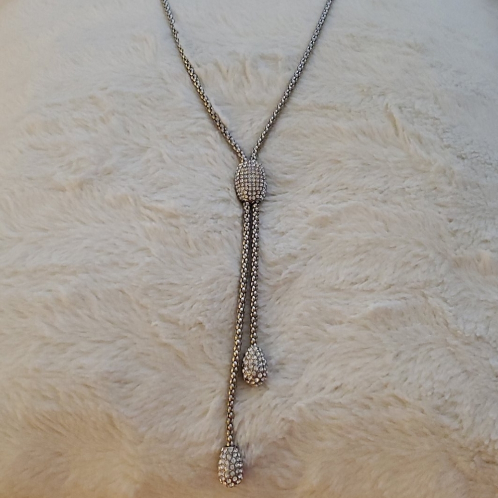 Chico's Long Silver Pave Y-Necklace NWT!